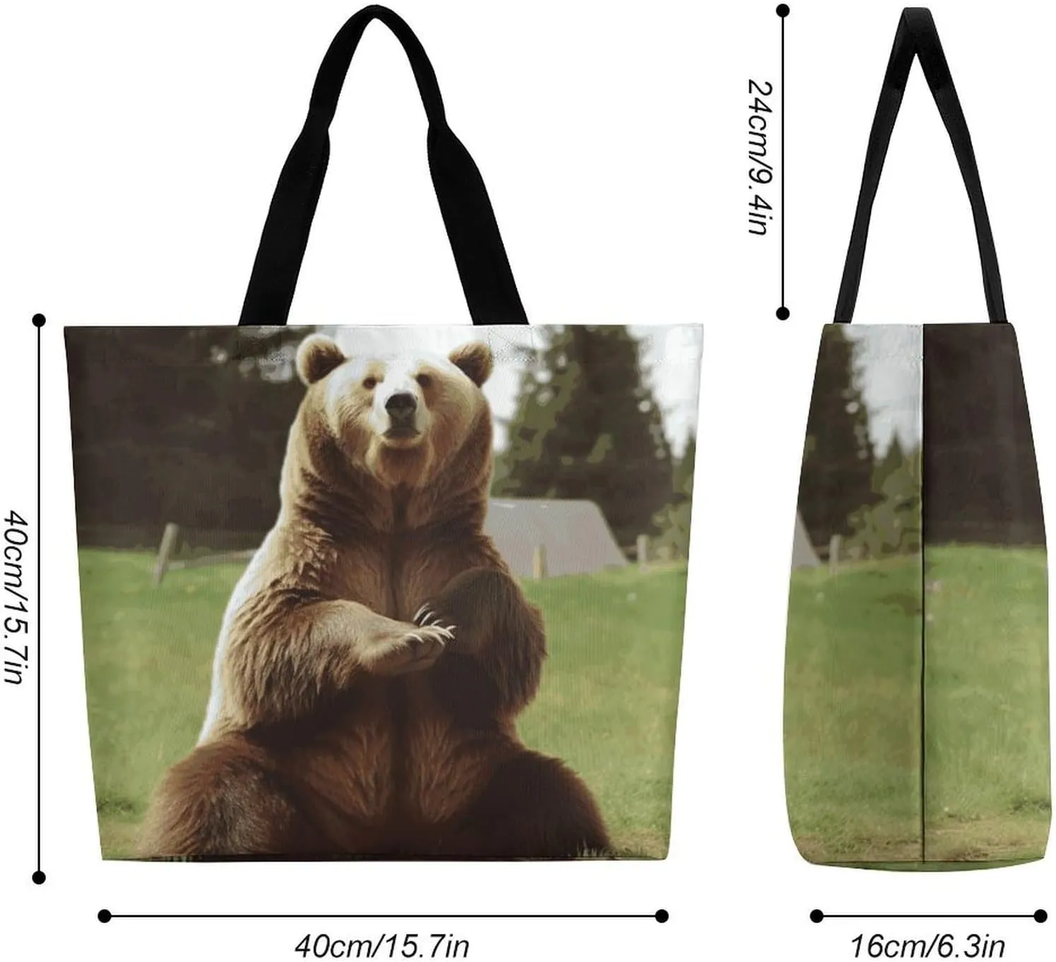Large Capacity Shopping Bag French Bulldog Puppy with Camera Canvas Grocery Bags Foldable Tote Bag