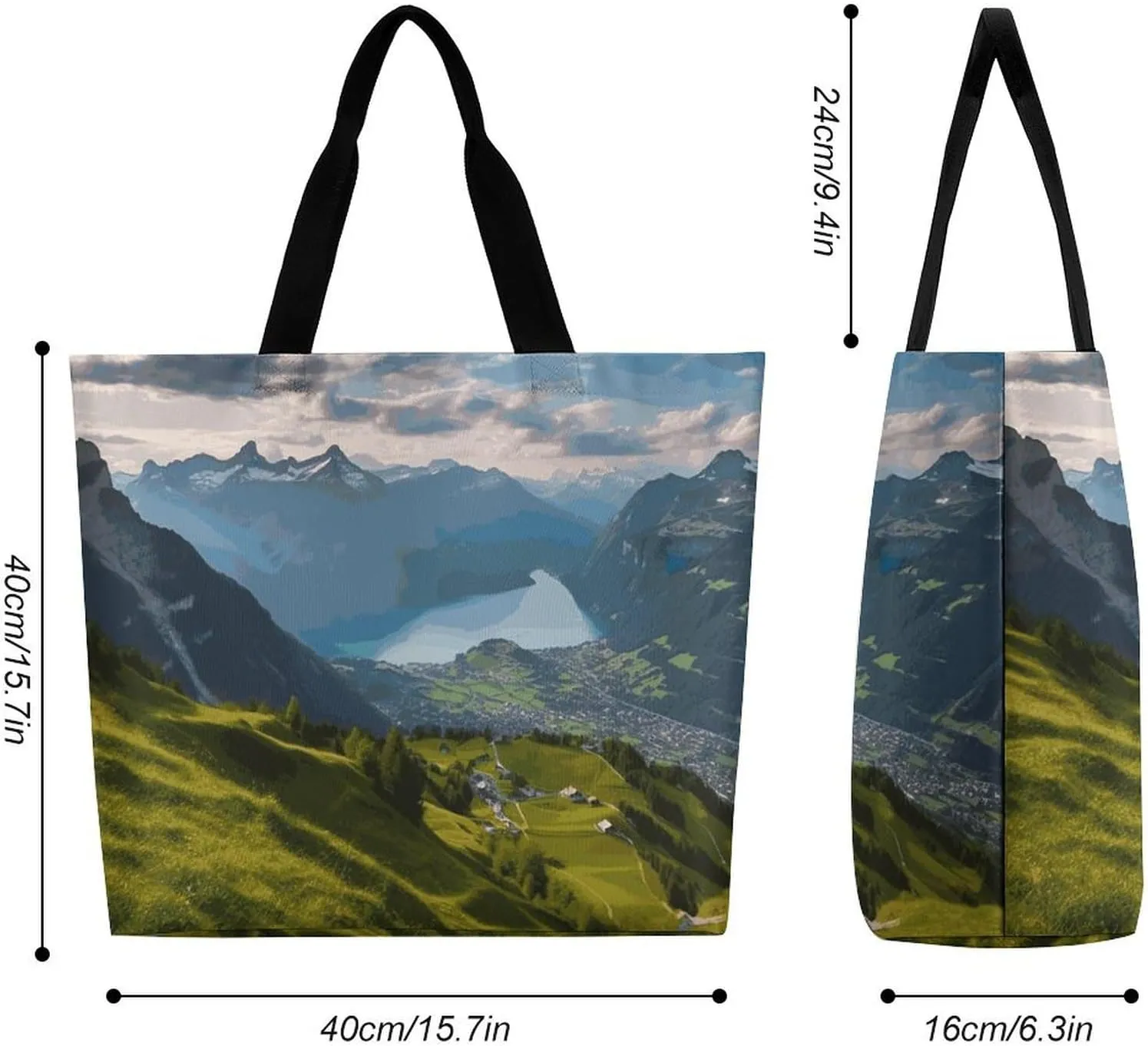 Large Capacity Shopping Bag Switzerland Alps Canvas Grocery Bags Foldable Tote Bag