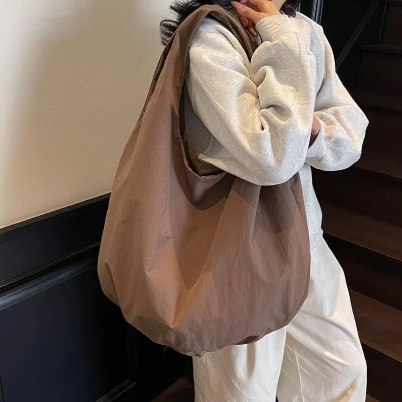 Large Capacity Slouchy Hobo Bag for Women Fashion Casual Versatile Shoulder Purses Solid Color Draped Tote Bag