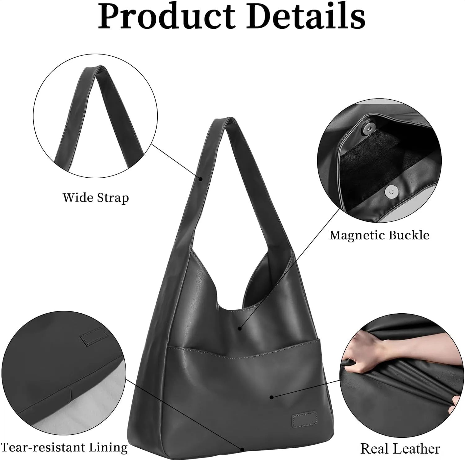 Large Genuine Leather Hobo Tote Bag for Women - Soft Shoulder Handbag