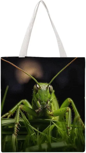 Large Grocery Bags Beach Tote Grasshopper on Grass Shopping Bag for Women Shoulder Bag for Travel Work Handbag