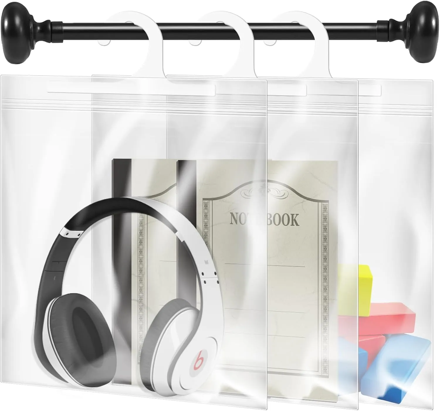 Large Hook Hanging Storage Bags 16 x 13-inch, Headphone Storage Classroom - Reusable, Waterproof & Dustproof - Ideal for Classroom, Library, and Pharmacy Use