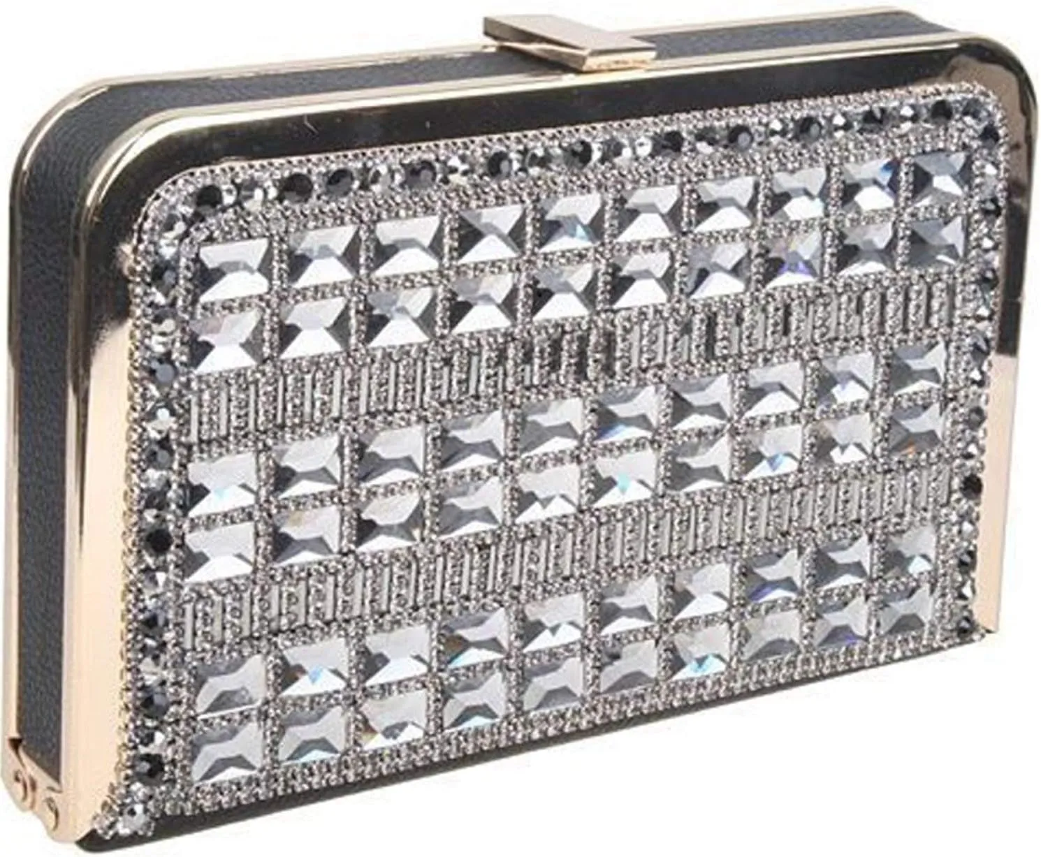 Large Slim Hard Shell Box Frame Clutch Rhinestone Minaudiere Evening Bag Detachable Shoulder Strap