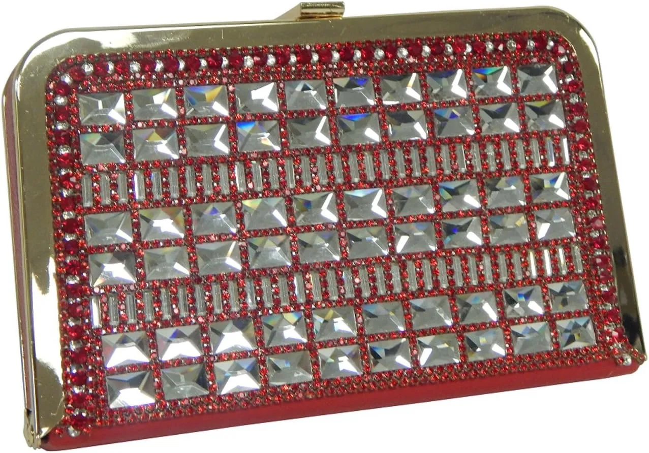 Large Slim Hard Shell Box Frame Clutch Rhinestone Minaudiere Evening Bag Detachable Shoulder Strap