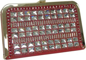 Large Slim Hard Shell Box Frame Clutch Rhinestone Minaudiere Evening Bag Detachable Shoulder Strap