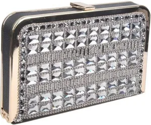Large Slim Hard Shell Box Frame Clutch Rhinestone Minaudiere Evening Bag Detachable Shoulder Strap