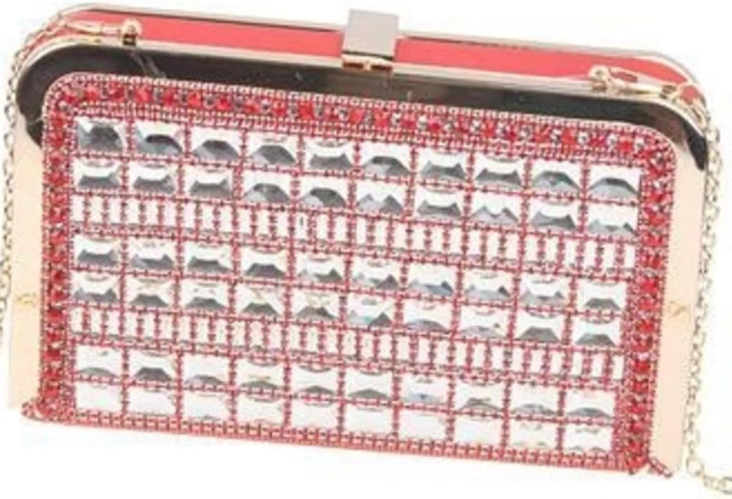 Large Slim Hard Shell Box Frame Clutch Rhinestone Minaudiere Evening Bag Detachable Shoulder Strap