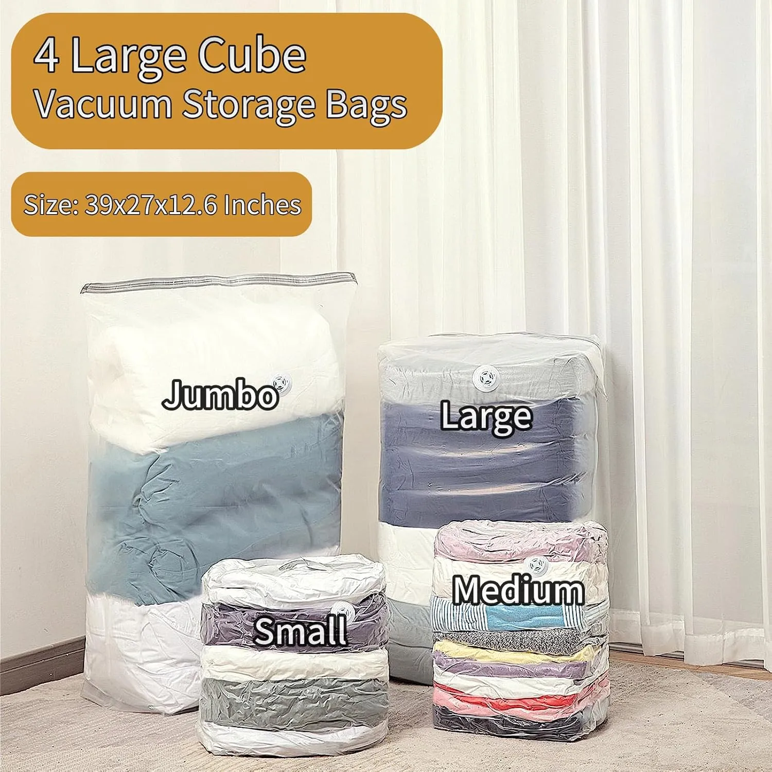 Large Vacuum Storage Bags, 4 Pack, 39x27x12.6 Inches, Space Saver Bags for Comforters, Blankets, Clothes