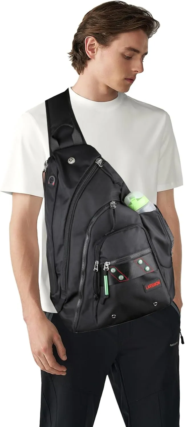 Larswon Sling Backpack, Sling Bag Laptop, Crossbody Bag Men, Shoulder Bags Black