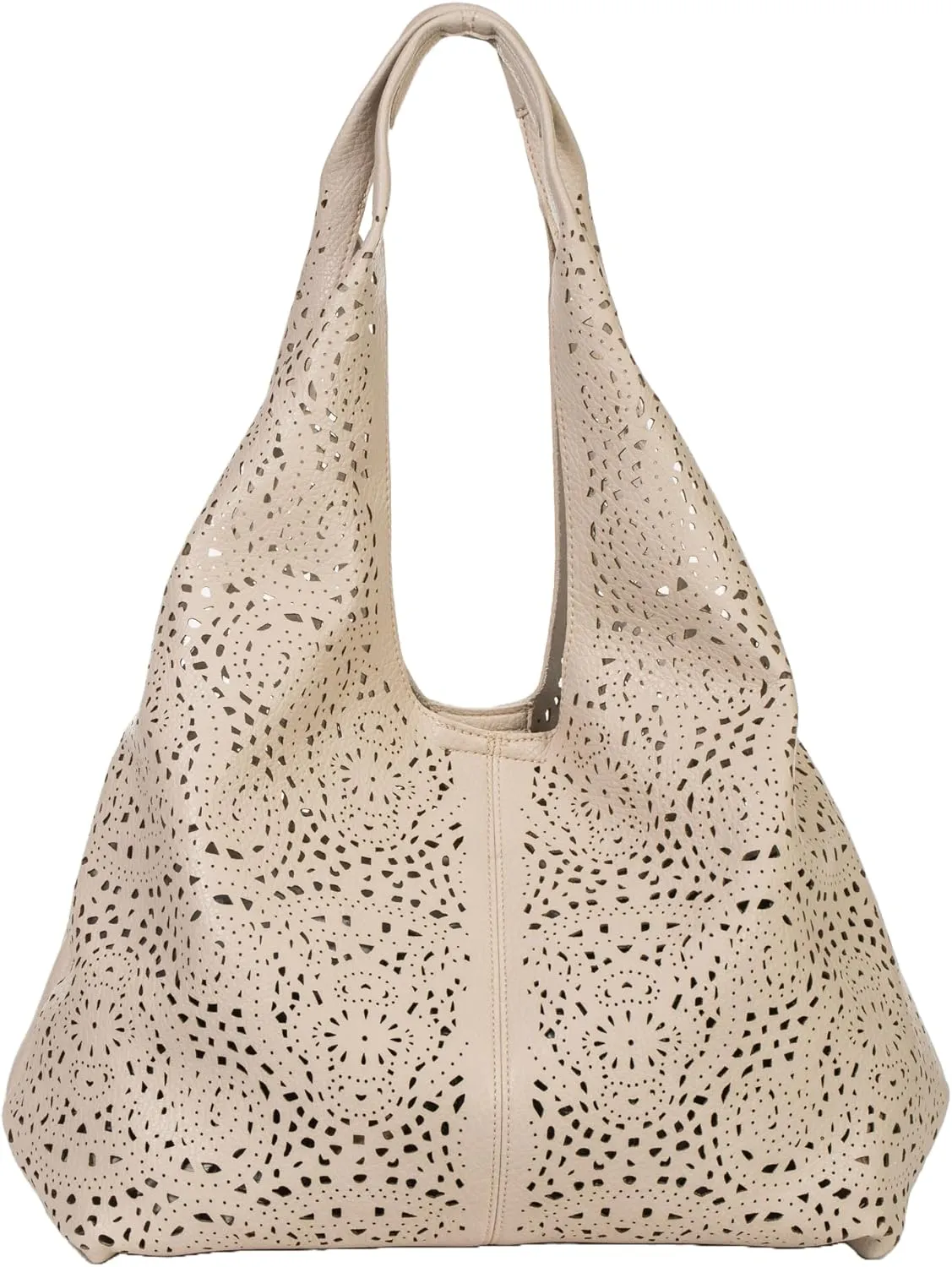 Laser Cut Faux Leather Shoulder Bag for Women – Large Summer Slouch Hobo Tote with Makeup Pouch – Lightweight – Desi