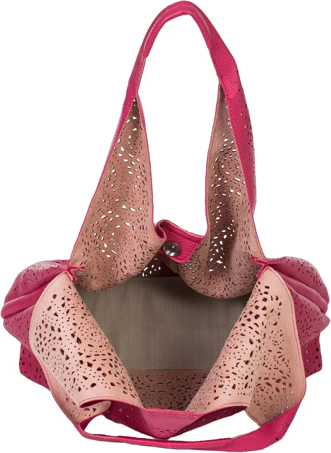 Laser Cut Faux Leather Shoulder Bag for Women – Large Summer Slouch Hobo Tote with Makeup Pouch – Lightweight – Desi