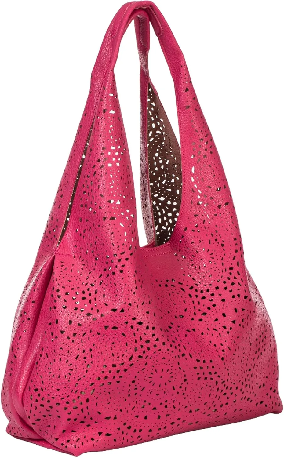 Laser Cut Faux Leather Shoulder Bag for Women – Large Summer Slouch Hobo Tote with Makeup Pouch – Lightweight – Desi