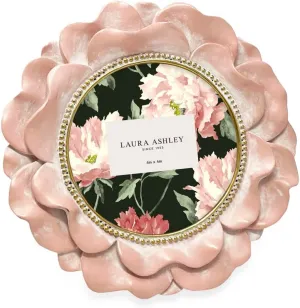 Laura Ashley 4x4 Pink with Gold Round Resin Ornate Flower Design Picture Frame with Beaded Border, for Tabletop and Wall Display, Floral Home Décor (Pink with Gold)