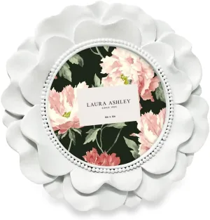 Laura Ashley 4x4 White Round Resin Ornate Flower Design Picture Frame with Beaded Border, for Tabletop and Wall Display, Floral Home D cor (White)