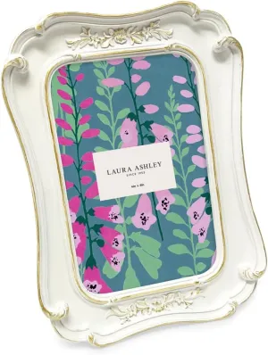 Laura Ashley (4x6 Vintage-Inspired Simple Ornate Picture Frame White with Gold Edges, Horizontal & Vertical for Tabletop and Wall Display, Home Décor, Floral, Resin Frame (4x6, White with Gold)