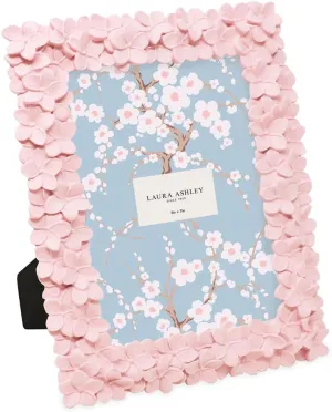 Laura Ashley 5x7 Pink Flower Textured Hand-Crafted Resin Picture Frame with Easel & Hook for Tabletop & Wall Display, Decorative Floral Design Home Décor, Photo Gallery, Art, More (5x7, Pink)