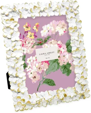 Laura Ashley 5x7 White & Gold Flower Textured Hand-Crafted Resin Picture Frame w/Easel & Hook for Tabletop & Wall Display, Decorative Floral Design Home Décor, Photo Gallery, Art (5x7, White/Gold)