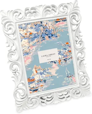 Laura Ashley 5x7 White Vintage Inspired Resin Scroll Design Picture Frame with Thin Border, Horizontal & Vertical for Tabletop and Wall Display, Home Décor (5x7, White)