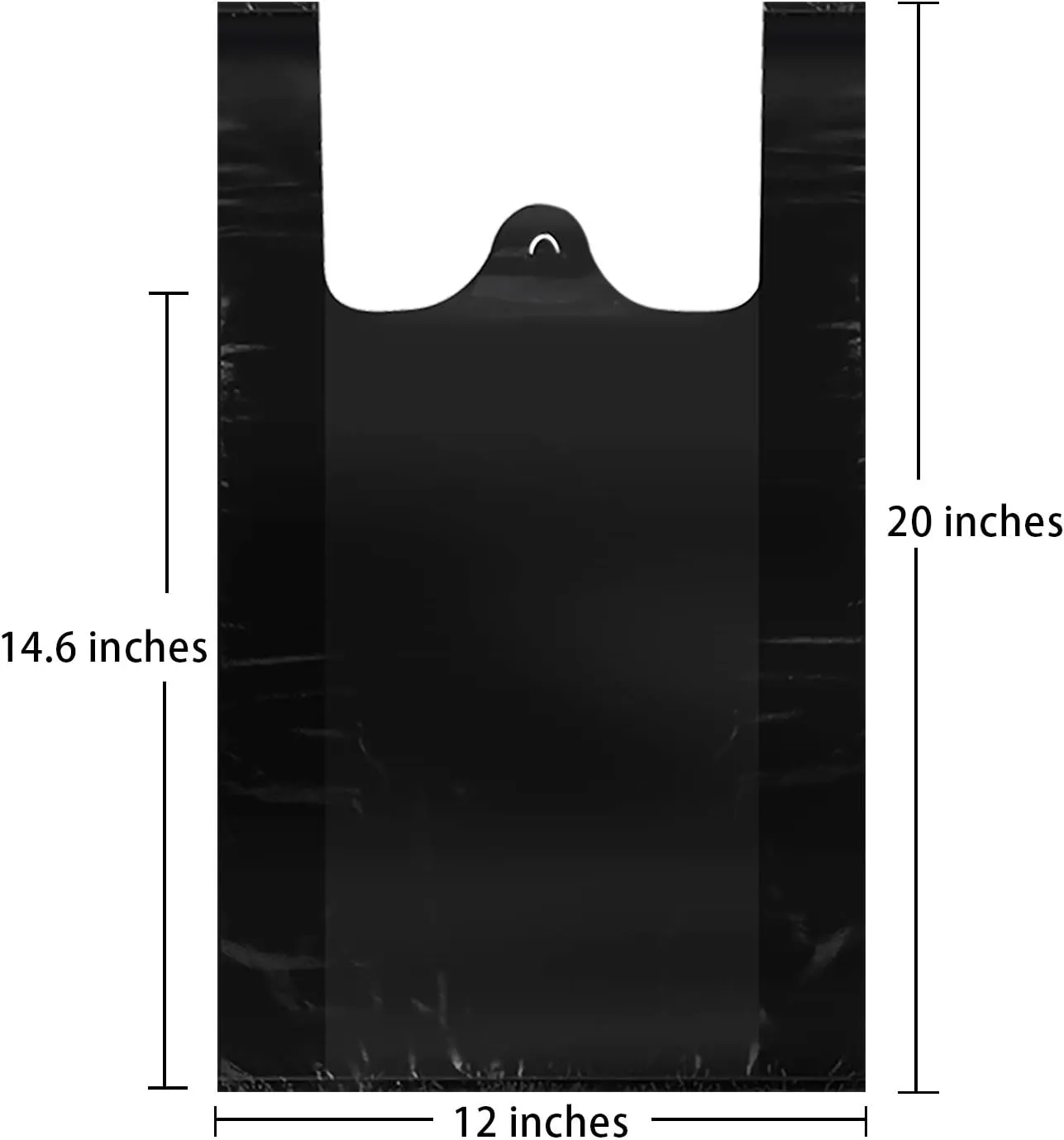 LazyMe T Shirt Bags, Black Plastic Bags with Handles for Grocery and Retail, Bolsas De Plastico Para Negocio, 12x20inch (100pcs)