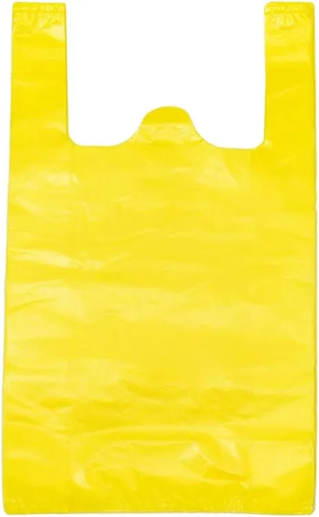 LazyMe T Shirt Bags, Plastic Bags with Handles for Grocery and Retail Shopping, Bolsas De Plastico Para Negocio, 12x20 Inch (Yellow, 200pcs)