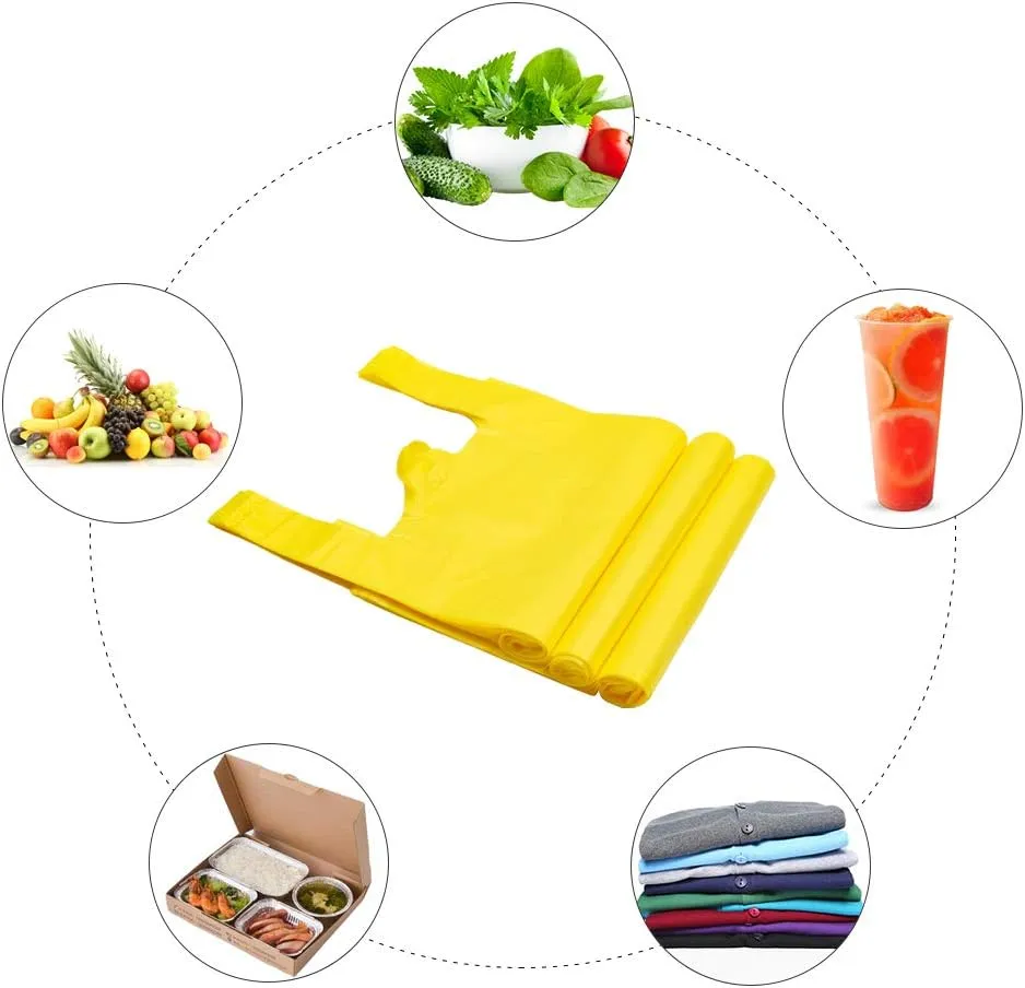 LazyMe T Shirt Bags, Plastic Bags with Handles for Grocery and Retail Shopping, Bolsas De Plastico Para Negocio, 12x20 Inch (Yellow, 200pcs)