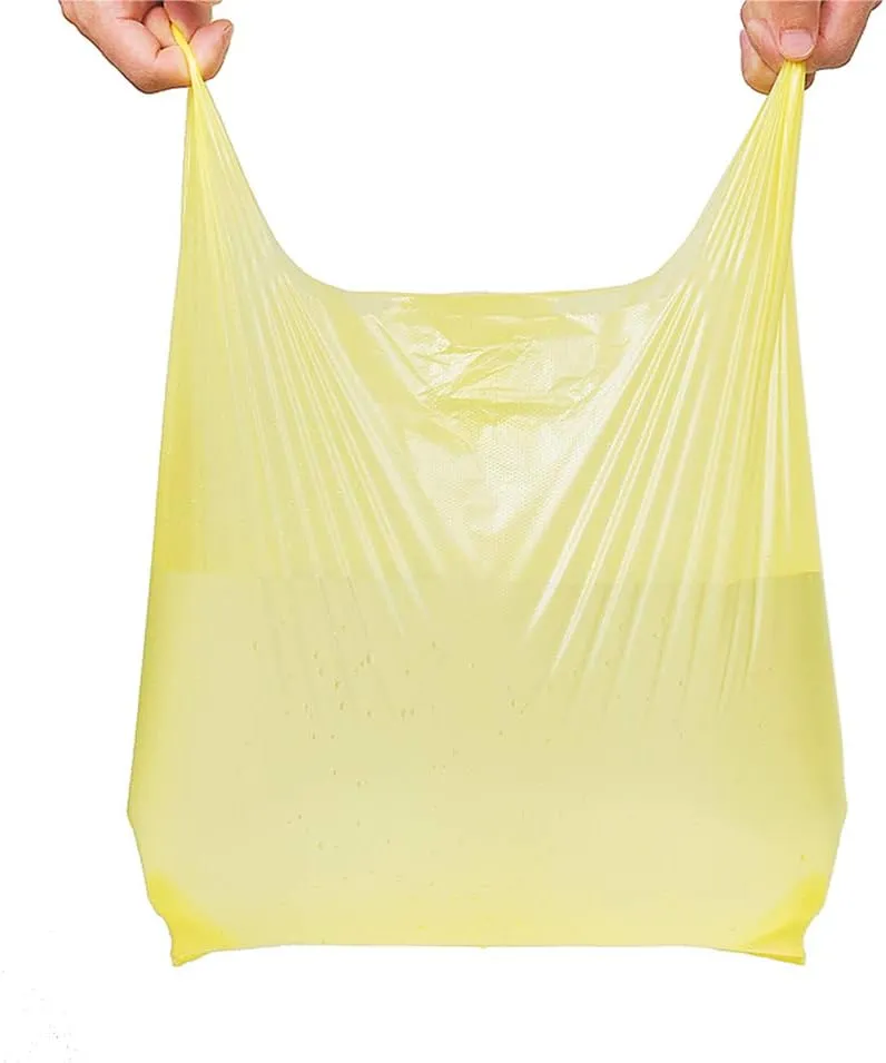 LazyMe T Shirt Bags, Plastic Bags with Handles for Grocery and Retail Shopping, Bolsas De Plastico Para Negocio, 12x20 Inch (Yellow, 200pcs)