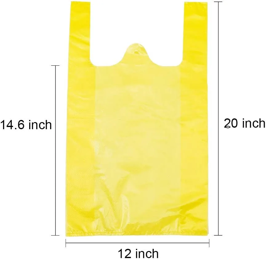 LazyMe T Shirt Bags, Plastic Bags with Handles for Grocery and Retail Shopping, Bolsas De Plastico Para Negocio, 12x20 Inch (Yellow, 200pcs)