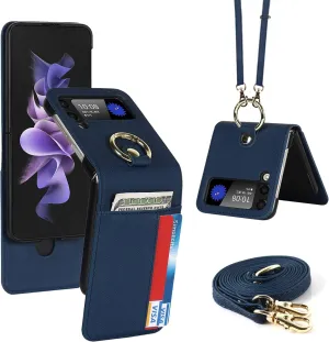 LBYZCASE Case for Galaxy Z Flip 3 5G,Samsung Z Flip 3(2021) Leather Wallet Case,Adjustable Crossbody Lanyard Durable Card Slots Ultra Slim Luxury Cover for Samsung Galaxy Z Flip 3(Blue)