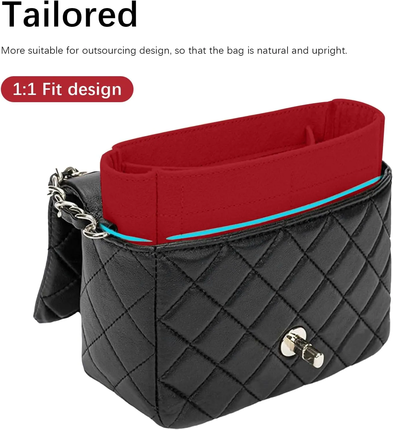 Lckaey Bag Organizer for Chanel bag Classic Flap cf jumbo bag Purse Insert - Handbag Felt Insert Y069red-S