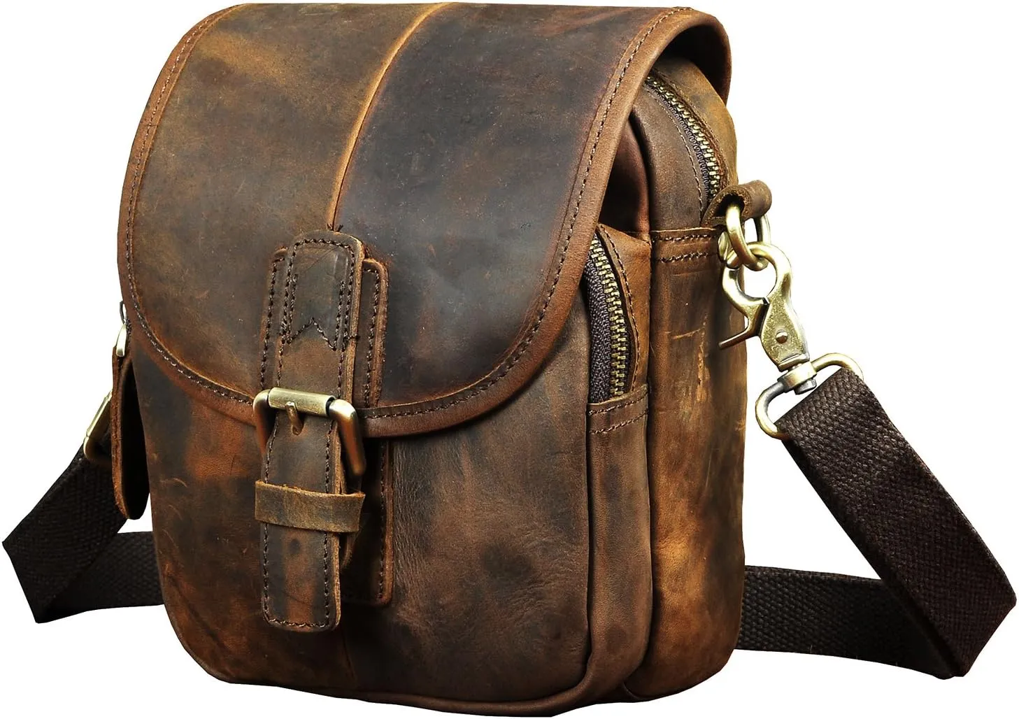 Le'aokuu Men Leather Fashion Mini Messenger Crossbody Bag Designer Hook Organizer Waist Belt Bag Pack Cigarette Case
