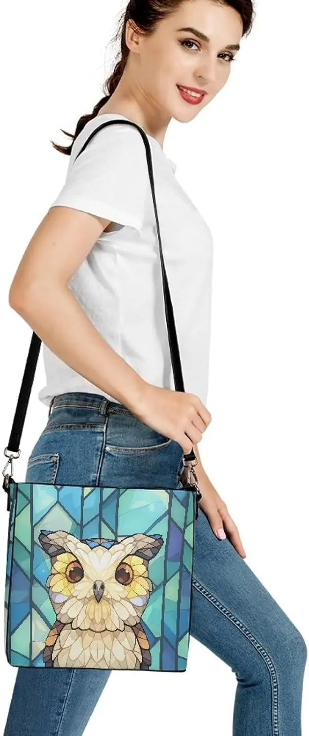 Leather Bucket Bags for Women Boho Mosaic Folk Art Hobo Bags Shoulder Tote Purse Handbags with Adjustable Strap