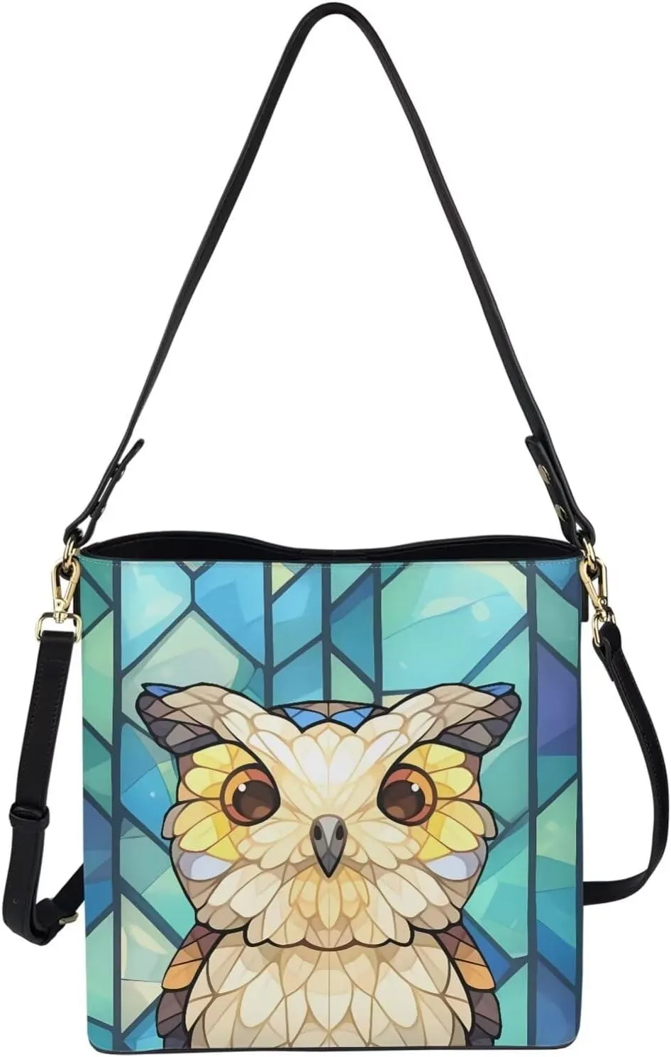 Leather Bucket Bags for Women Boho Mosaic Folk Art Hobo Bags Shoulder Tote Purse Handbags with Adjustable Strap
