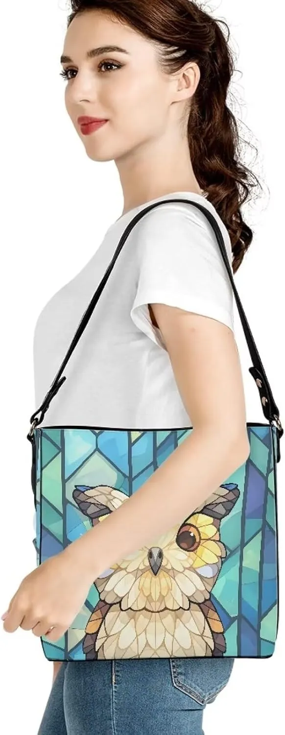 Leather Bucket Bags for Women Boho Mosaic Folk Art Hobo Bags Shoulder Tote Purse Handbags with Adjustable Strap