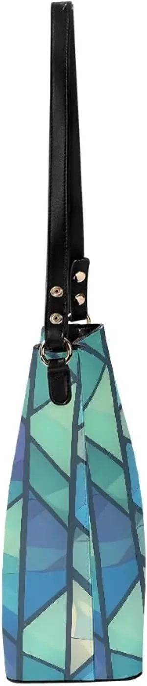 Leather Bucket Bags for Women Boho Mosaic Folk Art Hobo Bags Shoulder Tote Purse Handbags with Adjustable Strap