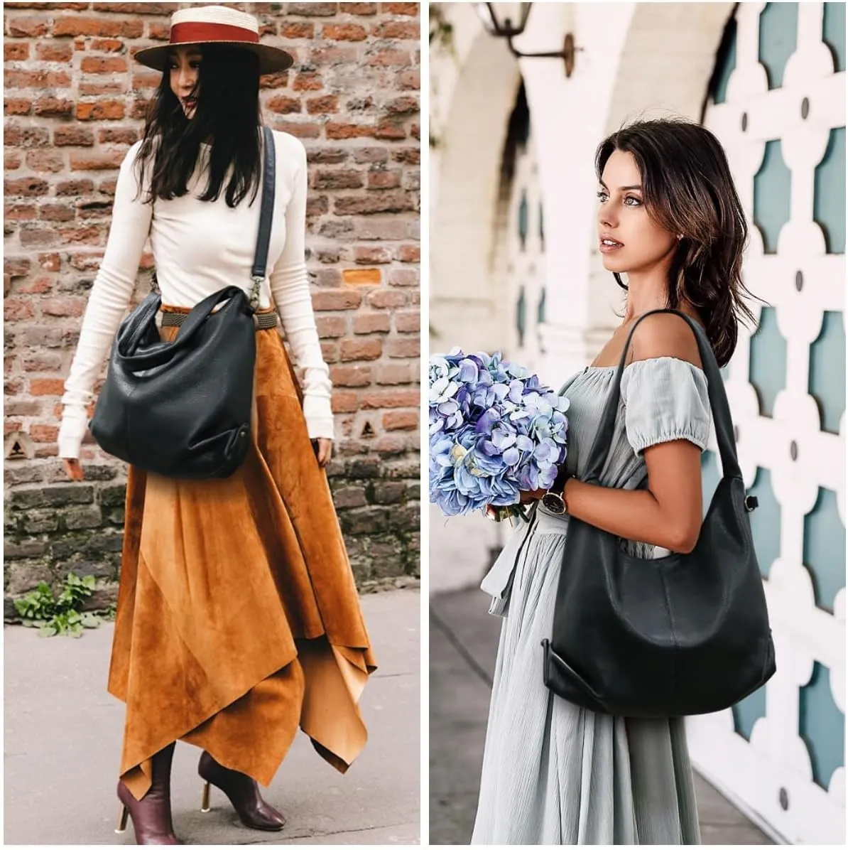 Leather Hobo Bags for Women Soft Shoulder Handbag Slouchy Tote Purses Hobo Tote Bags for Women