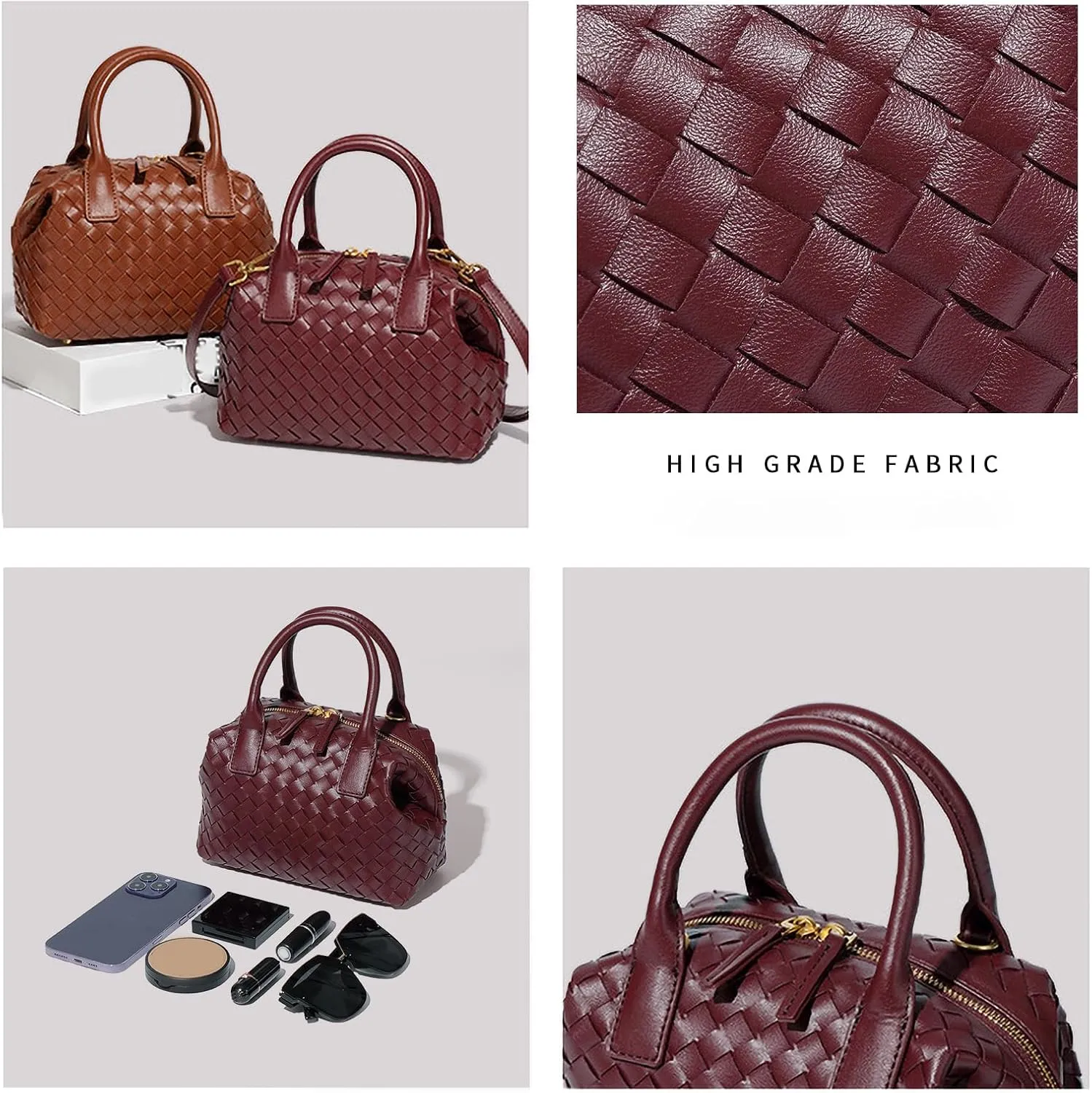 Leather Luxury Hand-Woven Women's Tote Bag Age Reduction Elegant Stylish Square Fashion Satchel