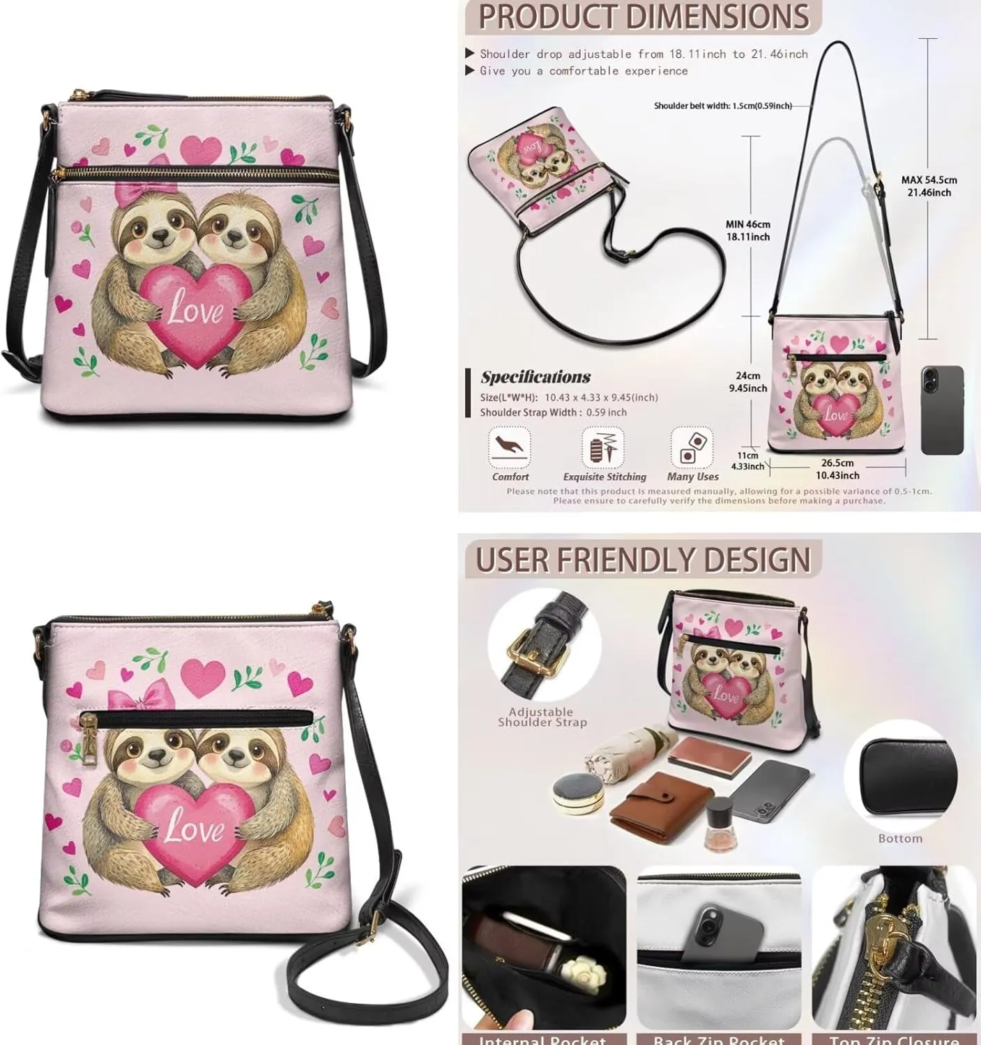 Leather Shoulder Bag for Women Crossbody 2 Pieces Satchel Purses for Women Wallet Purse for Women