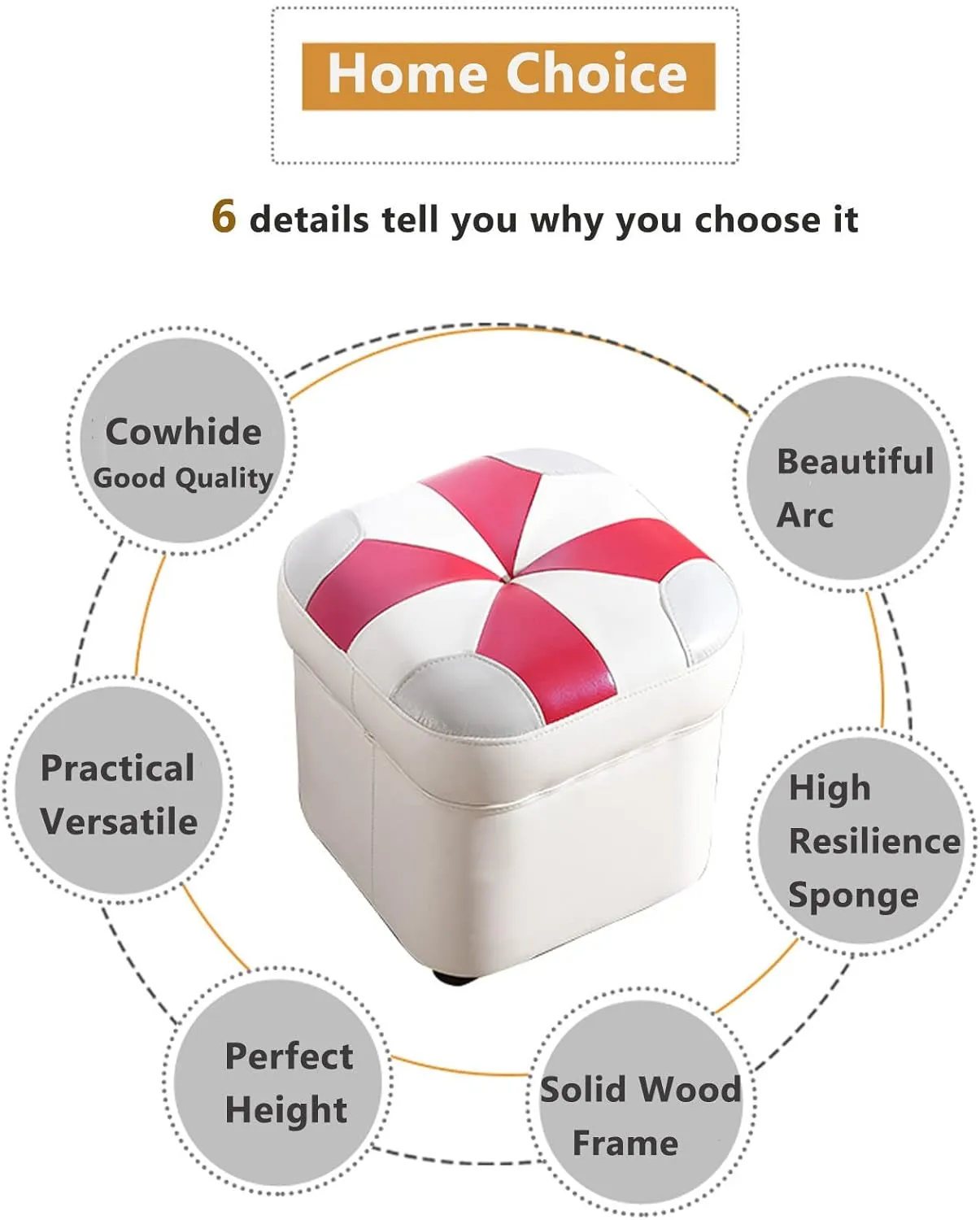 Leather Square Ottoman Petaloid Foot Rest for Living Room Bedroom,Sofa Low Stool Padded Seat,Cowhide Footstool Home Decor-B-14.2 * 15Inch