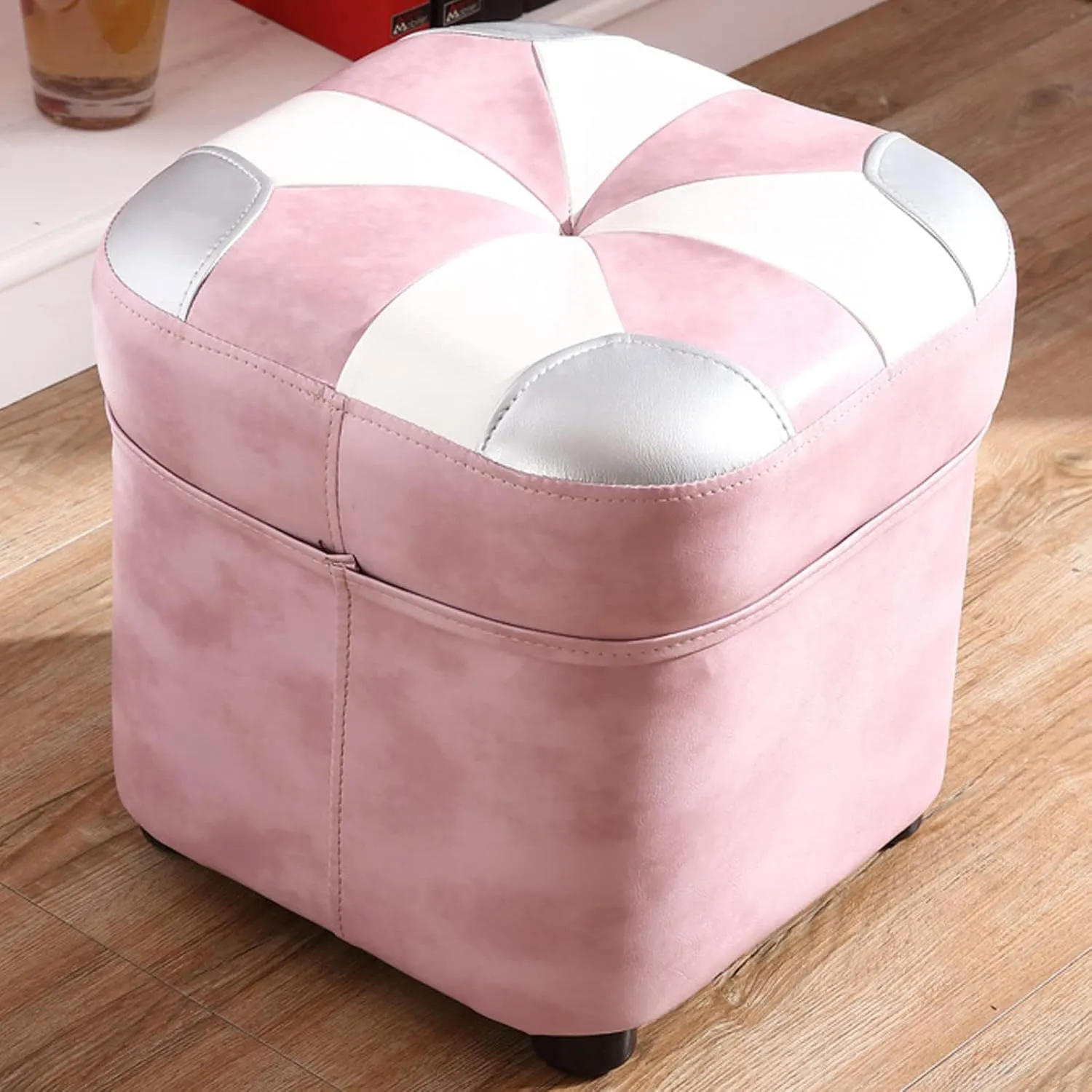 Leather Square Ottoman Petaloid Foot Rest for Living Room Bedroom,Sofa Low Stool Padded Seat,Cowhide Footstool Home Decor-B-14.2 * 15Inch