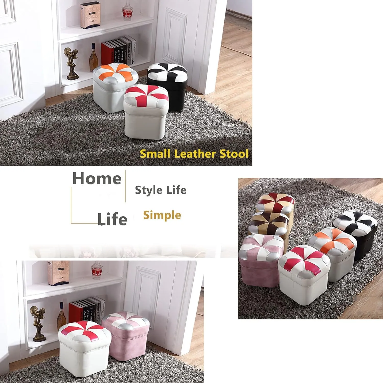 Leather Square Petaloid Foot Rest for Living Room Bedroom,Sofa Low Stool Padded Seat,Cowhide Footstool Home Decor-B-14.2 * 15Inch,B-14.2 * 15Inch