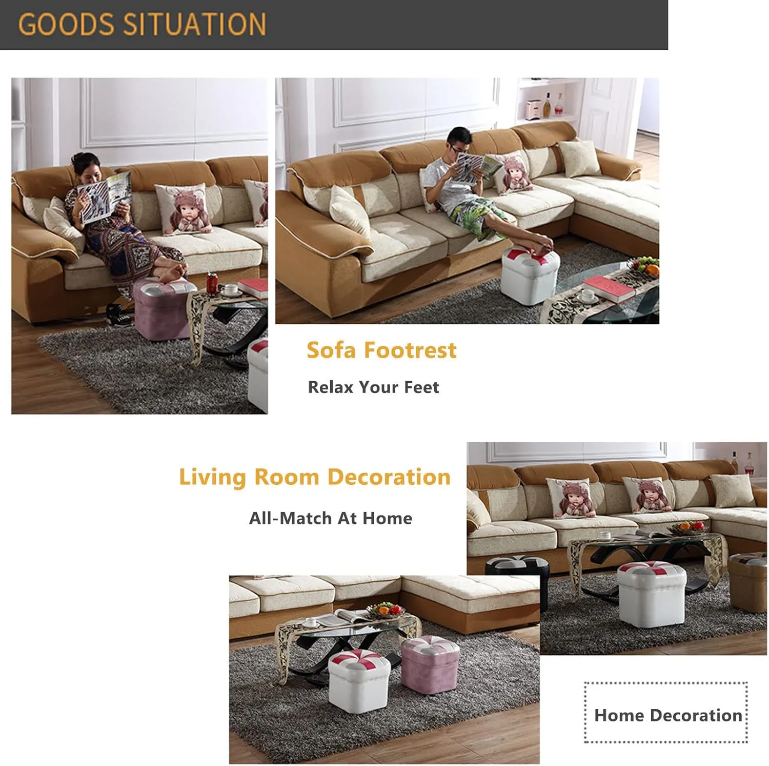 Leather Square Petaloid Foot Rest for Living Room Bedroom,Sofa Low Stool Padded Seat,Cowhide Footstool Home Decor-B-14.2 * 15Inch,B-14.2 * 15Inch