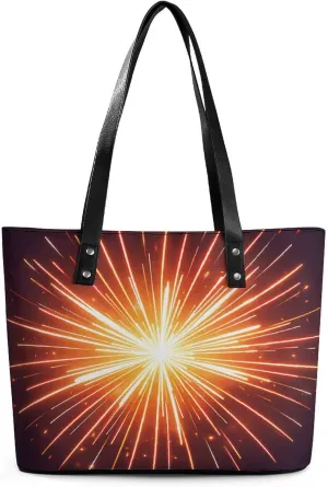 Leather Tote Bag Crossbody Bags for Women Fashion Top Handle Handbag Explosion Firework 3D Ladies Shoulder Bags Casual Beach Bag Gym Bages Ladies Purses for Shopping Work Travel