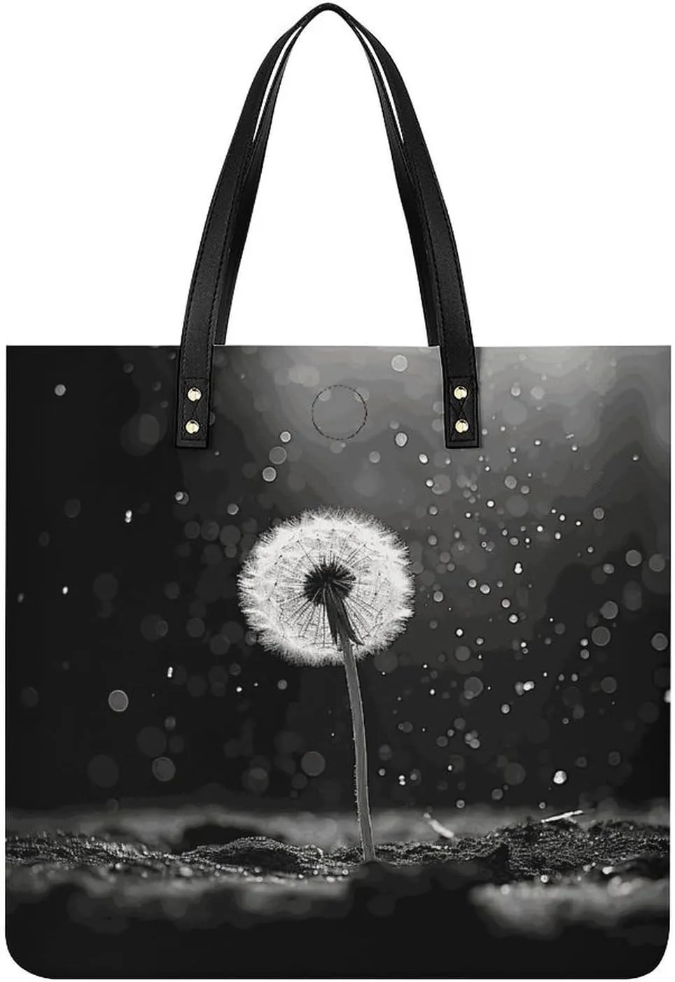 Leather Tote Shoulder Handbag Dandelion Black And White Tote Bag for Woman Shopping Bags for Work Travel