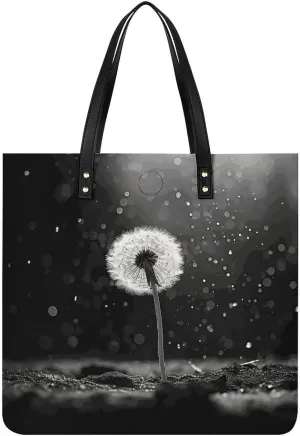 Leather Tote Shoulder Handbag Dandelion Black And White Tote Bag for Woman Shopping Bags for Work Travel
