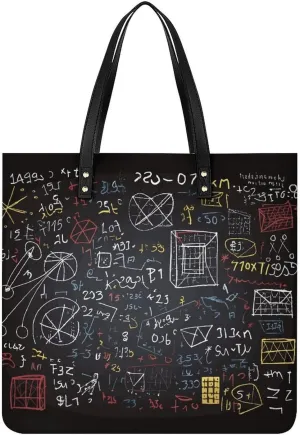 Leather Tote Shoulder Handbag Mathematics And Physics Tote Bag for Woman Shopping Bags for Work Travel