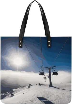 Leather Tote Shoulder Handbag Ski Lift at Sunshine Tote Bag for Woman Shopping Bags for Work Travel