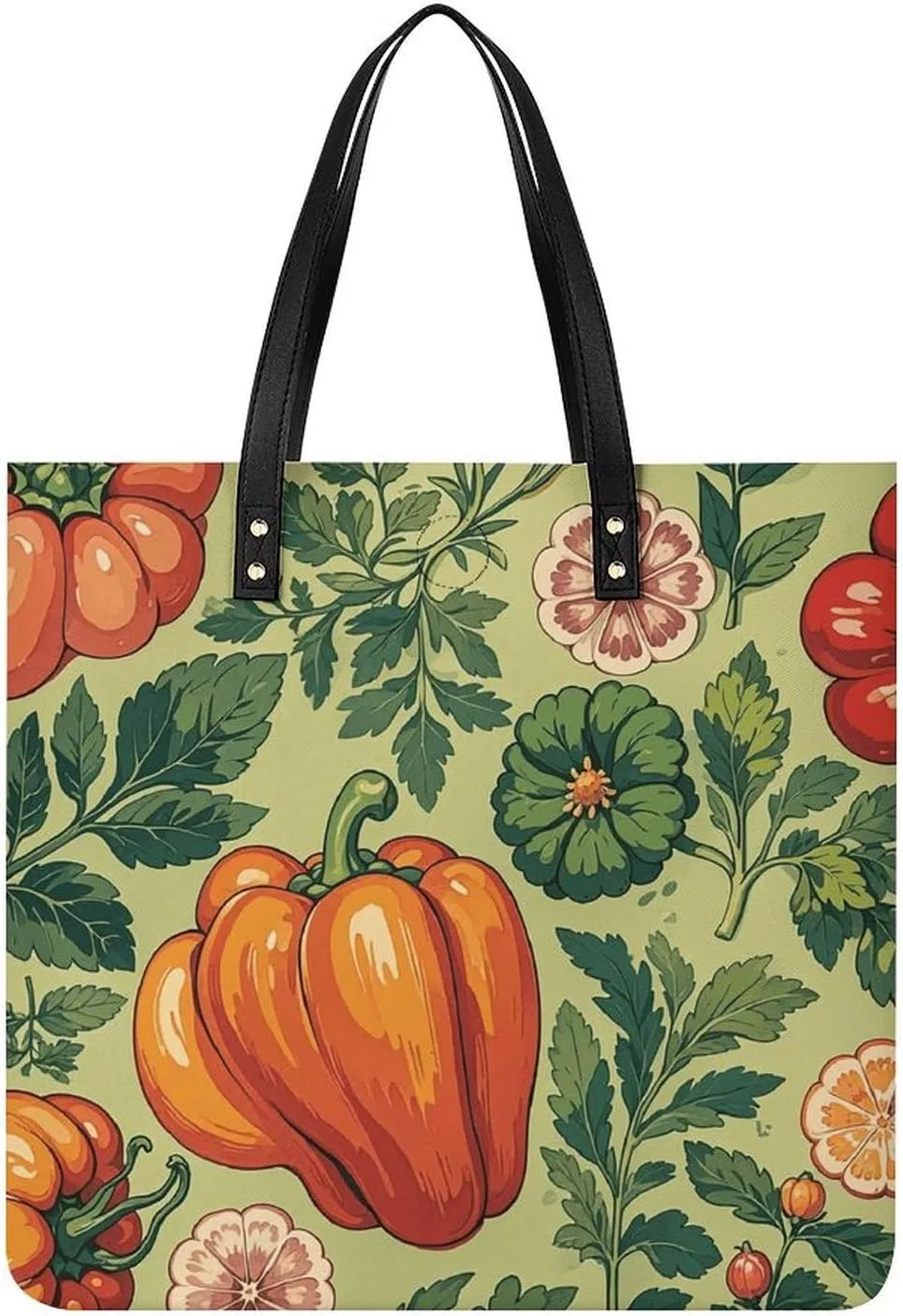 Leather Tote Shoulder Handbag Vegetable And Herb Tote Bag for Woman Shopping Bags for Work Travel