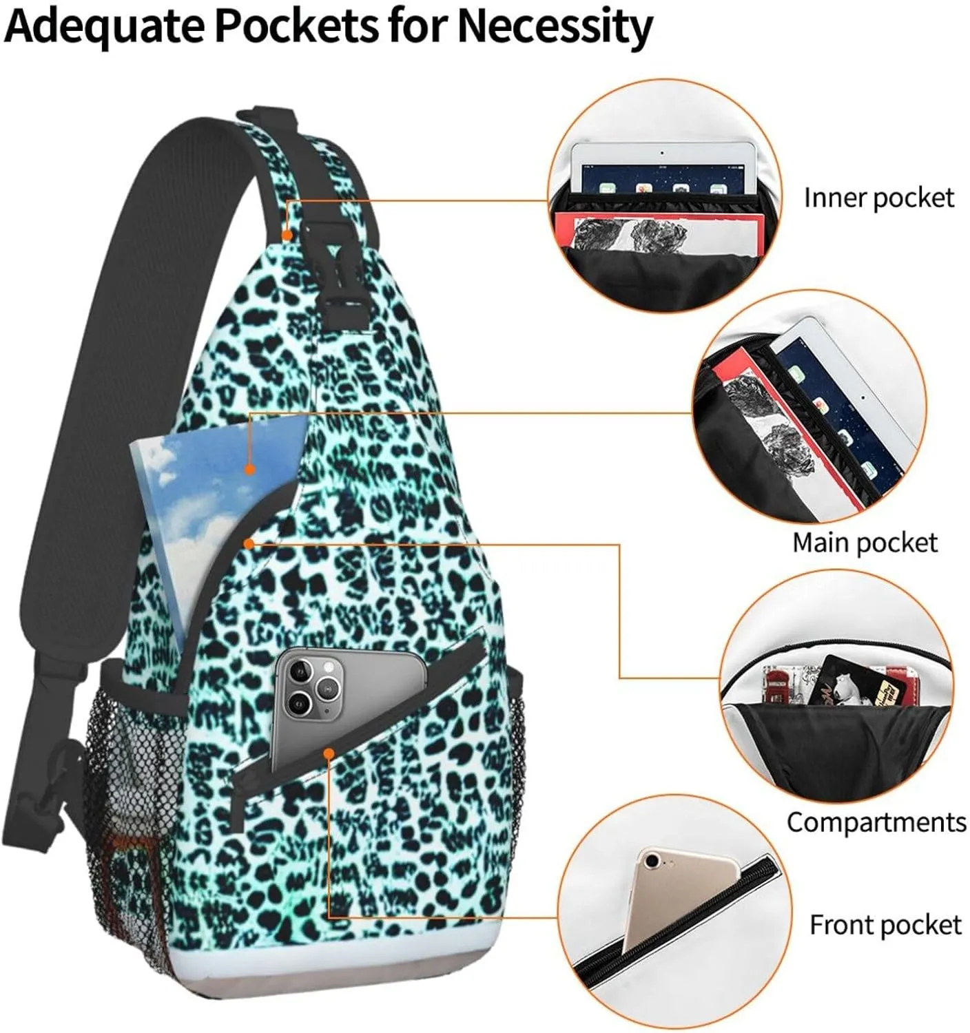 Leopard Patterned Wallpaper High Storage Capacity Chest Bag Diagonally Sling Backpack Crossbody Shoulder Bag For Men Women