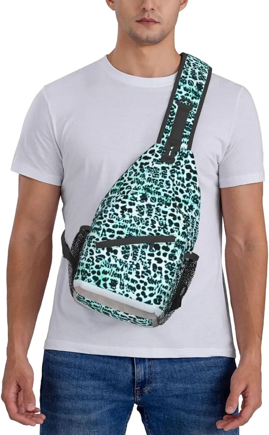 Leopard Patterned Wallpaper High Storage Capacity Chest Bag Diagonally Sling Backpack Crossbody Shoulder Bag For Men Women