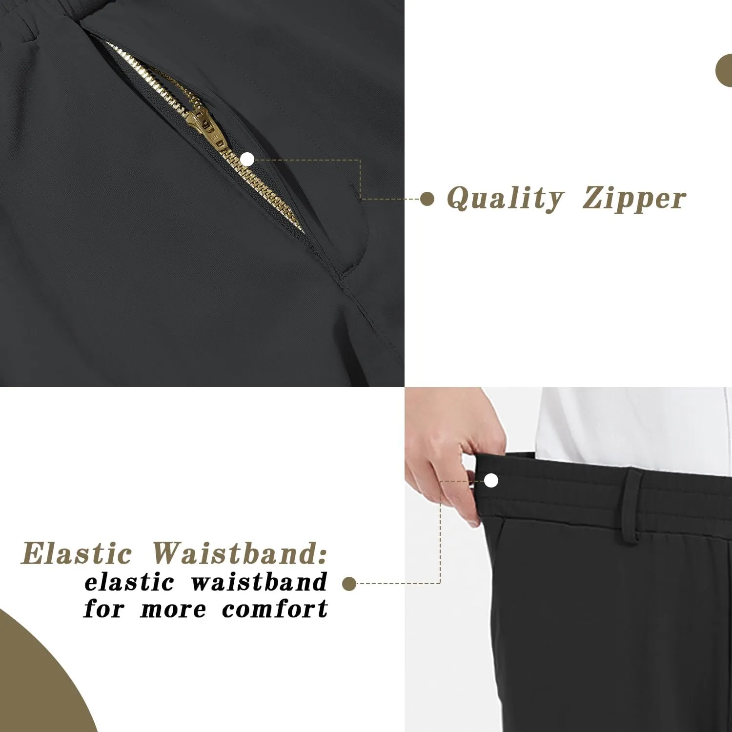 LETAOTAO Mens Big and Tall Full Elastic Waist Pants Stretch Slacks with Zipper Fly and Pockets